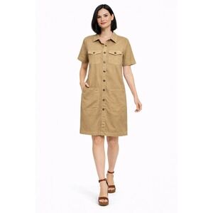 Mother Denim Button Front Shirt Dress in Tan Khaki Cotton Size M